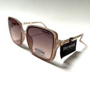New Original TRUE RELIGION Oversized Square Sunglasses Clear Beige Acetate Gold